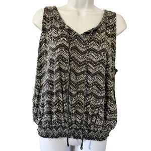 Aventura Organic Gray Chevron V-Neck Ties Ruched Bottom Tank Top Size Large
